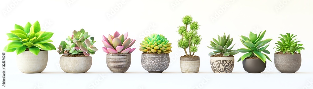 A vibrant collection of succulents displayed in various decorative pots, showcasing an array of colors and textures against a clean white background. A vibrant collection of succulents displayed in various decorative pots, showcasing an array of colors and textures against a clean white background.