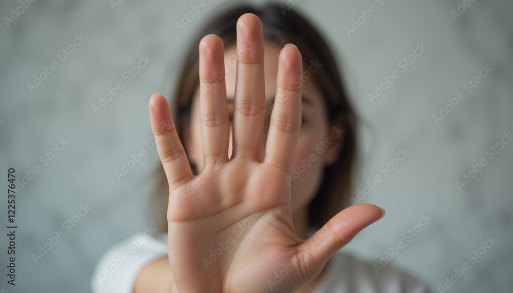 Woman making stop, no or enough hand sign in protest. No hand signal Woman making stop, no or enough hand sign in protest. No hand signal