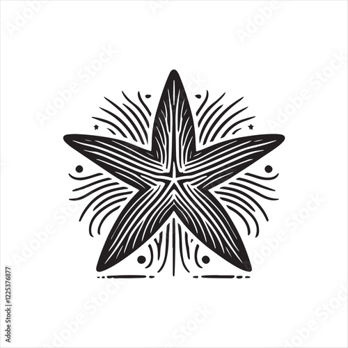 Black Color Starfish silhouette design Vector Illustration, Solid White Background (5).eps