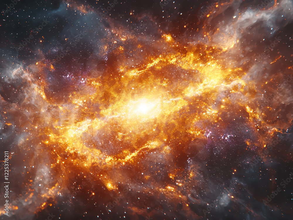 Fototapeta premium Brilliant burst of interstellar energy with vivid hues illuminating the vast universe in a mesmerizing symmetrical display