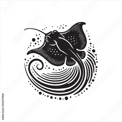 Black Color Stingray silhouette design Vector Illustration, Solid White Background (7).eps