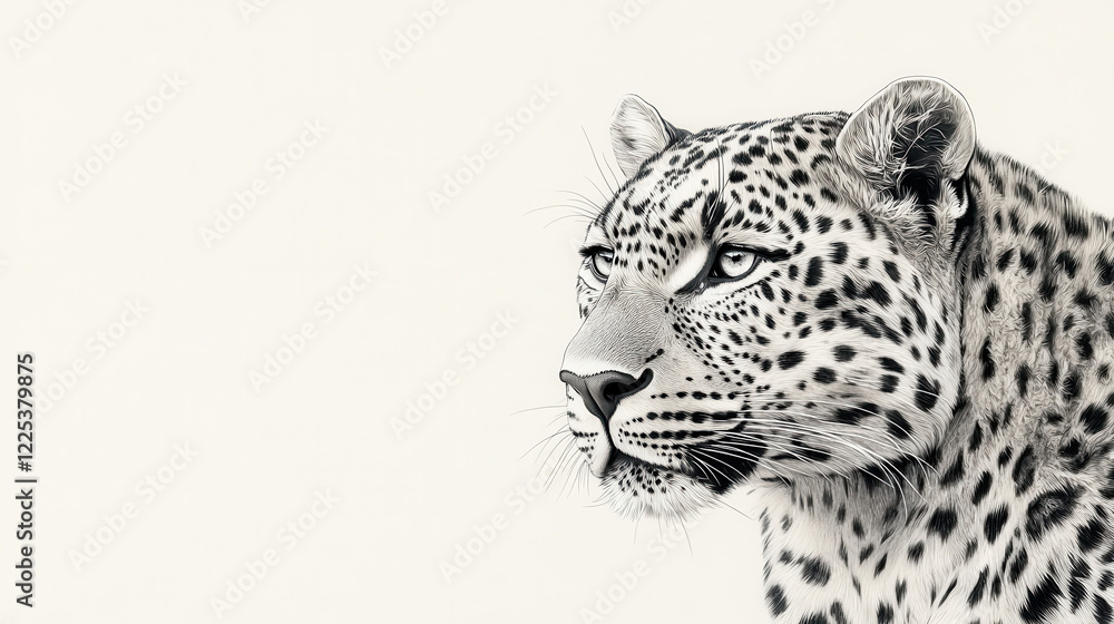 Fototapeta premium An artistic shot of a leopard with a regal expression, its head turned slightly to the side, highlighting its sharp features and textured coat