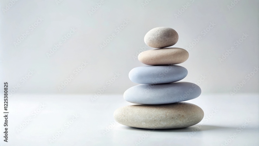 Serene Stack of Smooth Stones A Balanced Composition of Neutral Tones on a White Surface Serene Stack of Smooth Stones A Balanced Composition of Neutral Tones on a White Surface
