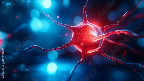 A vibrant depiction of a neuron with glowing connections, showcasing the complexity of neural networks. photo