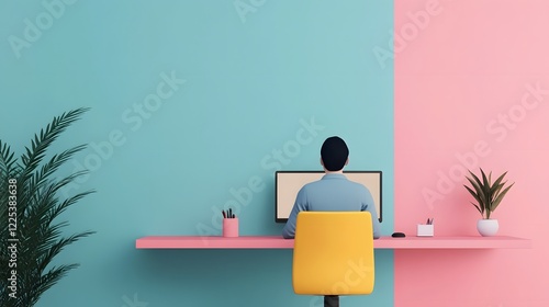 Wallpaper Mural Ergonomic Desk Setup with Mental Health Assistance Tools in Modern Office Interior Torontodigital.ca