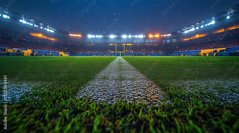 Rainy Night Football Stadium Field View