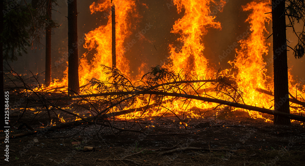 Wildfire Inferno Consumes Forest, Trees Engulfed in Flames Wildfire Inferno Consumes Forest, Trees Engulfed in Flames