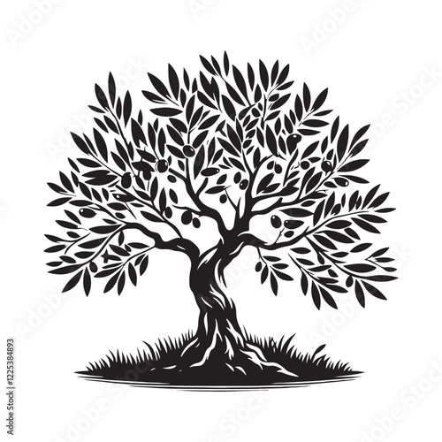 Olive Tree silhouette with intricate leaf details for beautiful artwork - Olive tree silhouette - Olive tree vector - Olive tree illustration - Olive silhouette - Olive vector
