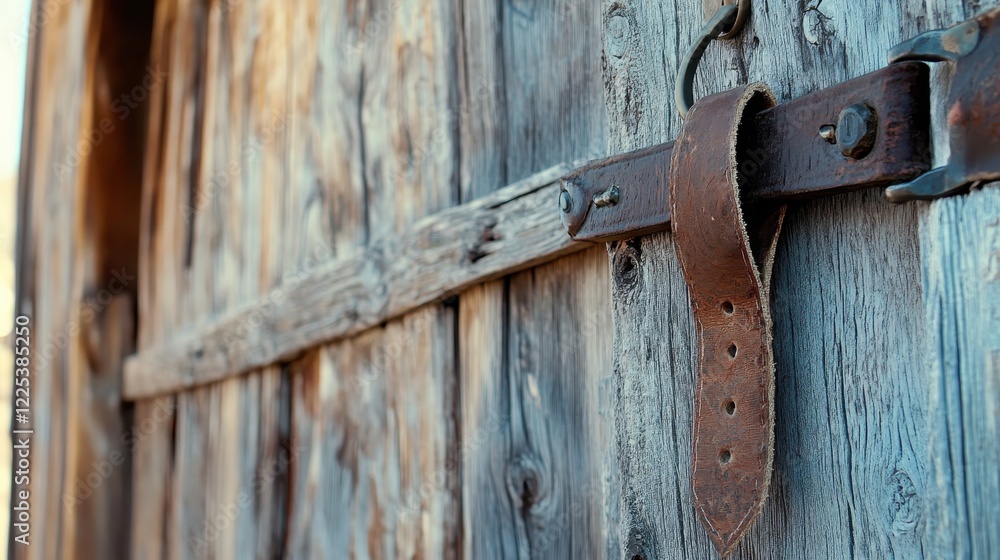Rustic Wooden Door with Leather Strap Detail Rustic Wooden Door with Leather Strap Detail