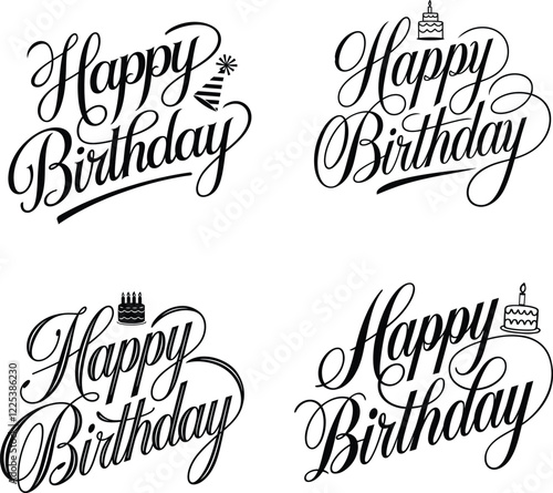 Happy Birthday typography Design black color vector design with birthday party element isolated on white background