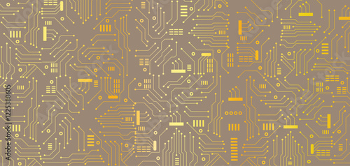 Technology golden circuit diagram concept. stock illustration. Engineering electronic motherboard vector illustration. 