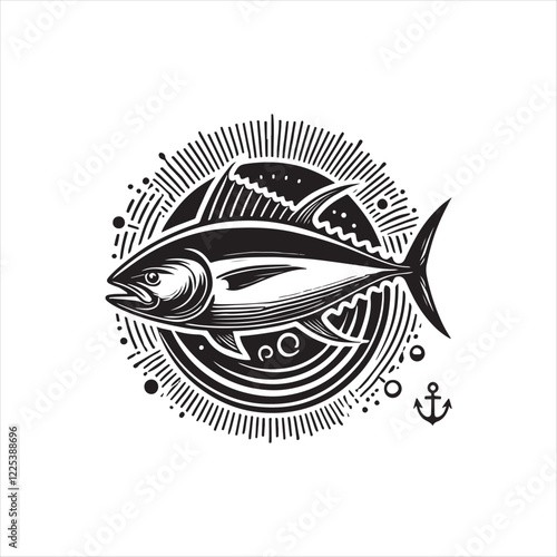 Black Color Tuna silhouette design Vector Illustration, Solid White Background (3).eps