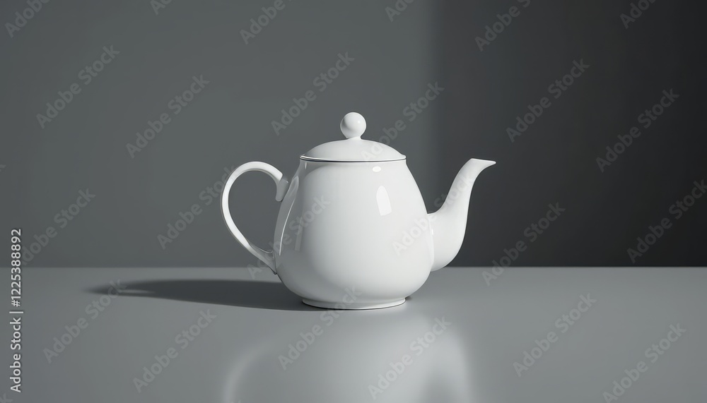 Elegant White Teapot on Grey Surface: Still Life Photography of Classic Teaware Elegant White Teapot on Grey Surface: Still Life Photography of Classic Teaware