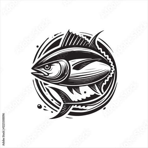 Black Color Tuna silhouette design Vector Illustration, Solid White Background (4).eps