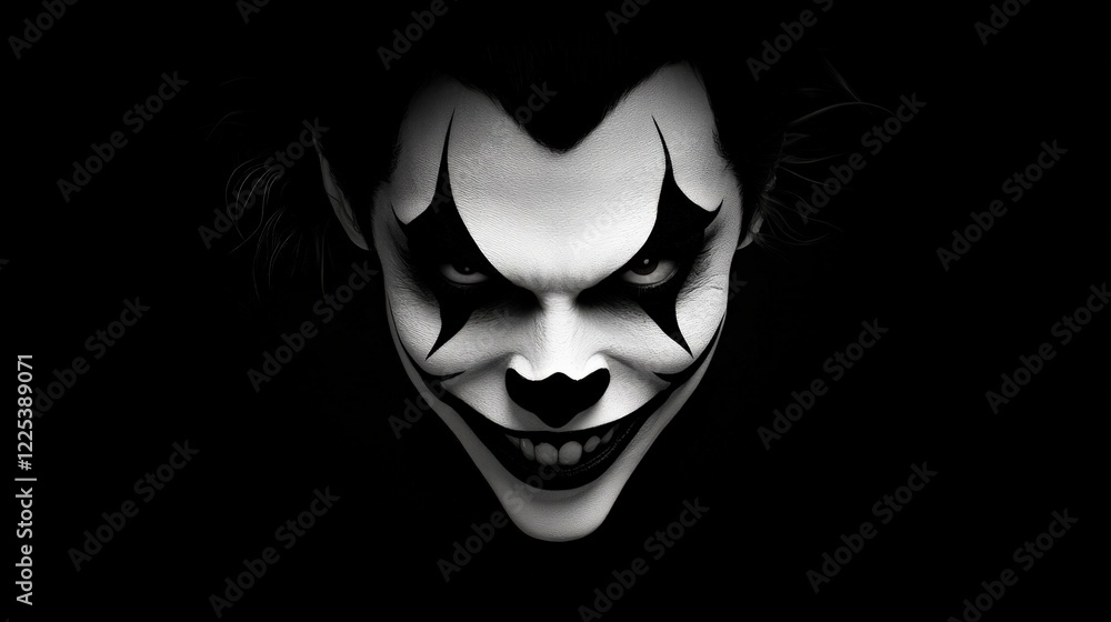 close-up of a horror clown on a dark background close-up of a horror clown on a dark background