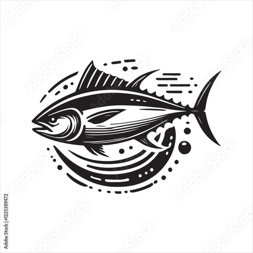 Black Color Tuna silhouette design Vector Illustration, Solid White Background (7).eps