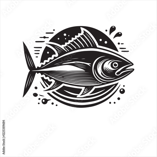 Black Color Tuna silhouette design Vector Illustration, Solid White Background (8).eps