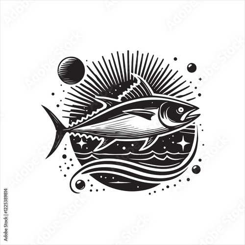 Black Color Tuna silhouette design Vector Illustration, Solid White Background (9).eps