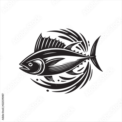 Black Color Tuna silhouette design Vector Illustration, Solid White Background (12).eps