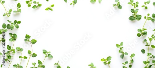 Wallpaper Mural Lush Fresh Oregano Leaves Framed on Bright White Background with Ample Copy Space for Text in Culinary and Herbal Contexts Torontodigital.ca