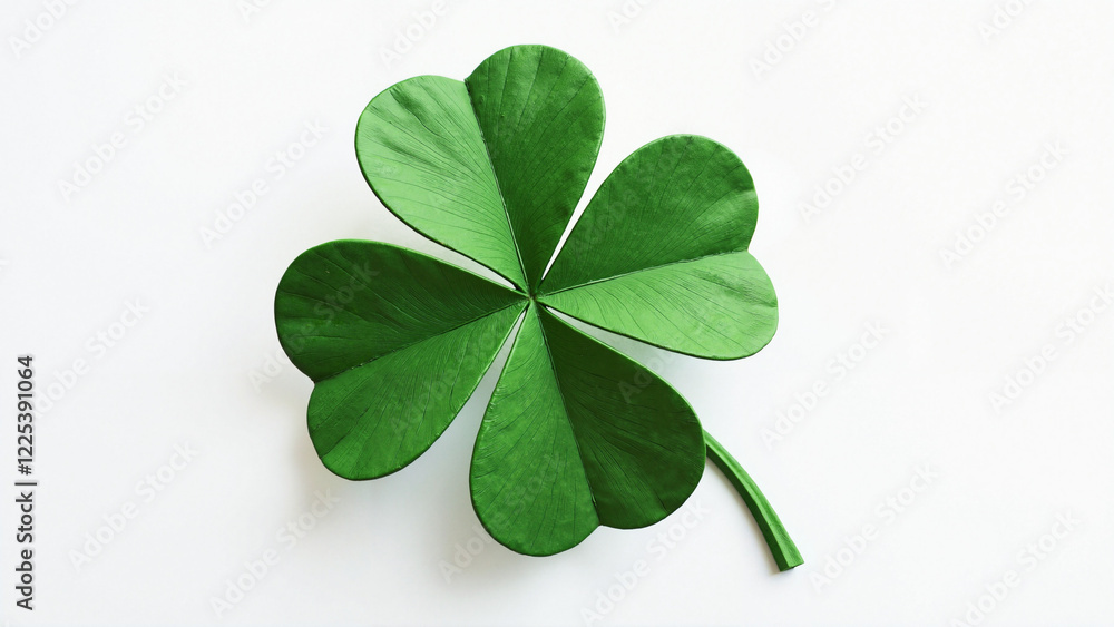Realistic 3D Four-Leaf Clover: Lucky Charm for St. Patrick's Day Marketing, Irish Events & Fortune Symbolism Realistic 3D Four-Leaf Clover: Lucky Charm for St. Patrick's Day Marketing, Irish Events & Fortune Symbolism