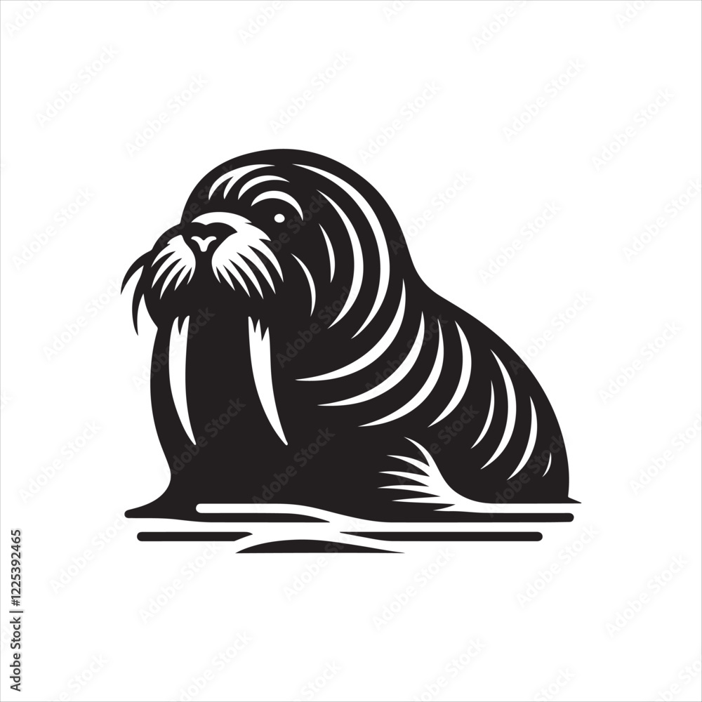 custom made wallpaper toronto digitalBlack Color Walrus silhouette design Vector Illustration, Solid White Background (10).eps