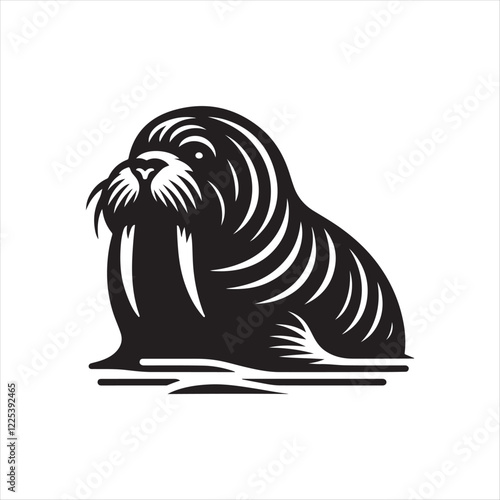 Wallpaper Mural Black Color Walrus silhouette design Vector Illustration, Solid White Background (10).eps Torontodigital.ca