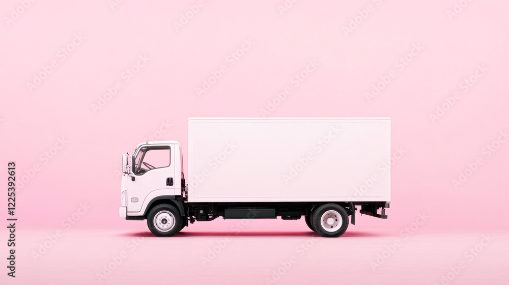 Delivery truck in motion on pink background transport image vibrant concept Delivery truck in motion on pink background transport image vibrant concept
