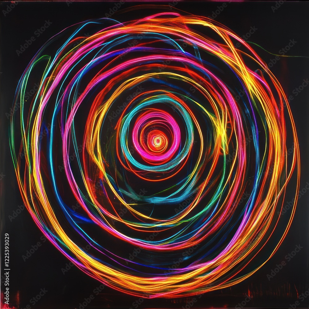 Vibrant Rainbow Light Trails Create Abstract Circular Design Vibrant Rainbow Light Trails Create Abstract Circular Design