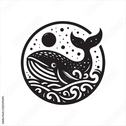 Black Color Whale silhouette design Vector Illustration, Solid White Background (3).eps