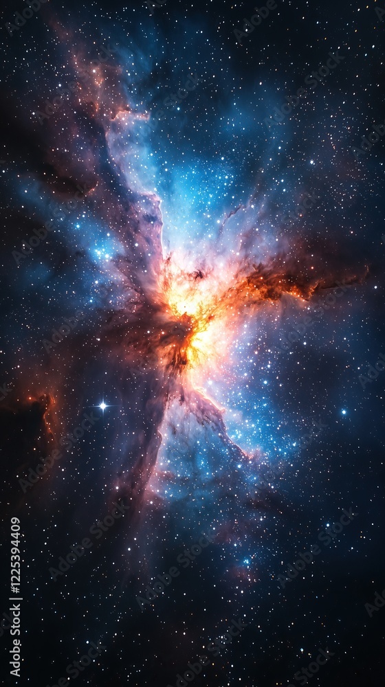Obraz premium Cosmic Nebula: vibrant explosion of color and light in vast expanse of space beauty of stellar creation