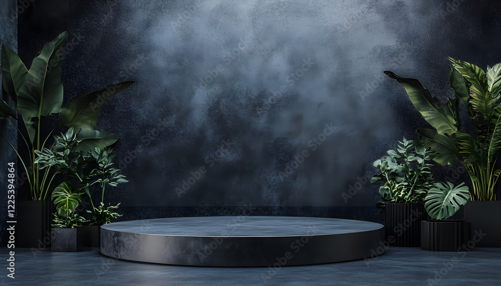 Dark Background Minimalist Product Display with Plants Dark Background Minimalist Product Display with Plants
