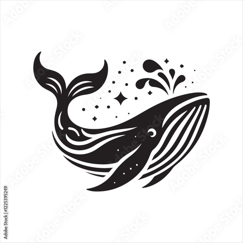 Black Color Whale silhouette design Vector Illustration, Solid White Background (10).eps