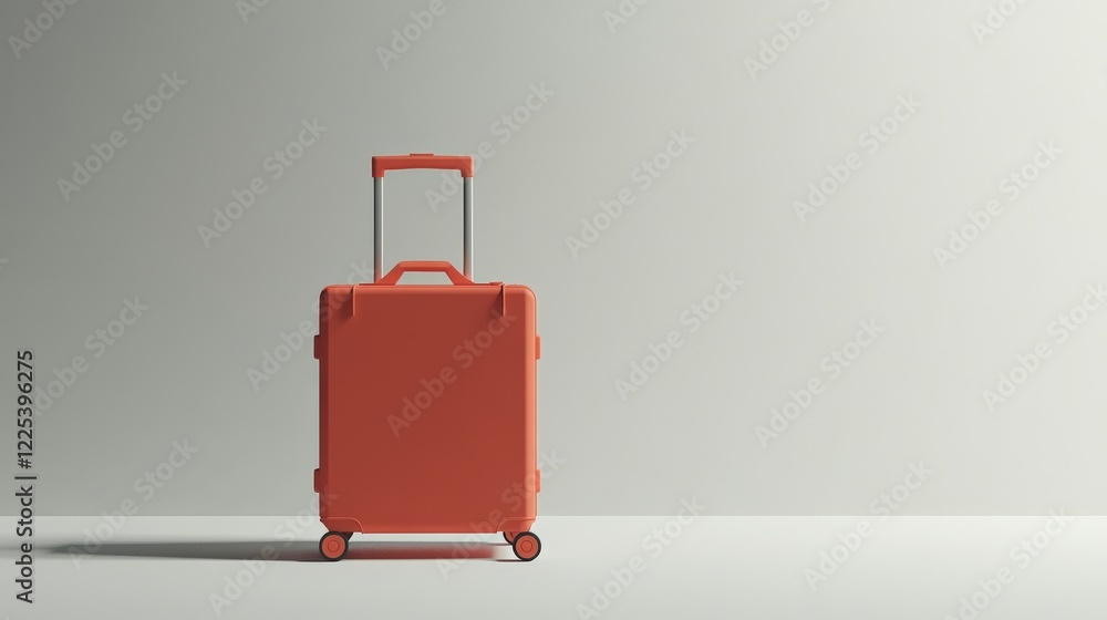 Bright red suitcase stands alone against a minimalist background, suggesting travel readiness and adventure Bright red suitcase stands alone against a minimalist background, suggesting travel readiness and adventure