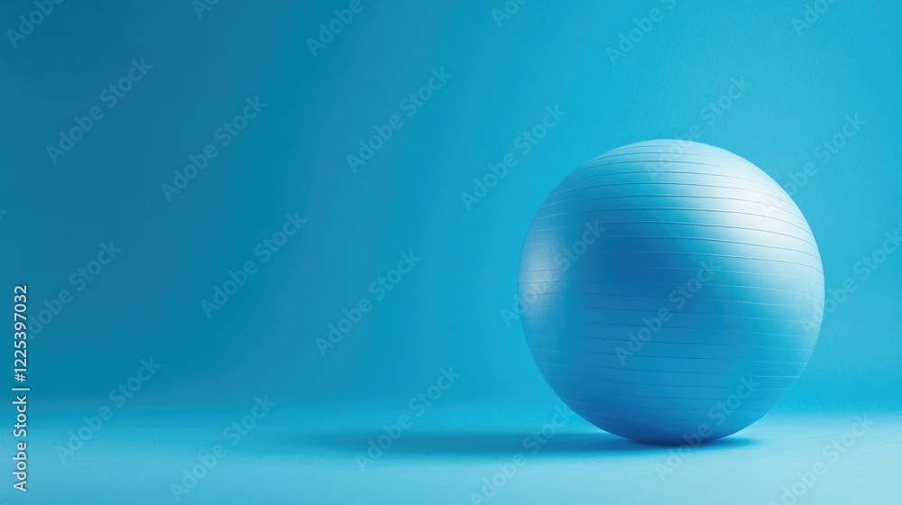 Inflatable Blue Yoga Foam Ball on Soft Blue Background for Anti-Stress Exercise and Fitness with Copyspace for Text Placement Inflatable Blue Yoga Foam Ball on Soft Blue Background for Anti-Stress Exercise and Fitness with Copyspace for Text Placement