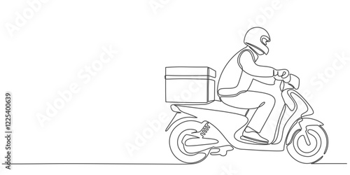 motorcycle courier Line art style vector illustration