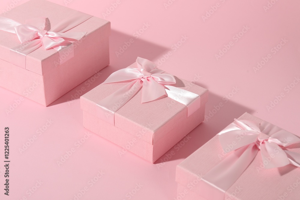Obraz premium Three beautiful wedding gifts on pink background