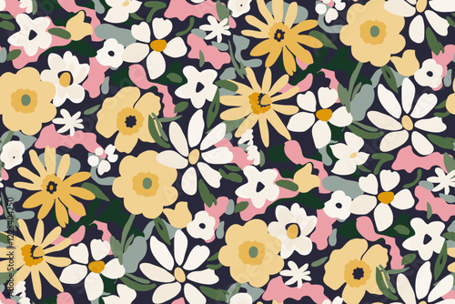 Cute feminine watercolor seamless pattern with wildflowers.hand drawn, not AI photo