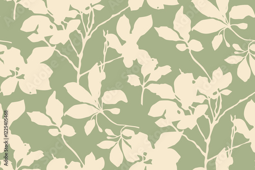 ПустоSimple monochrome two-color seamless pattern with flowers silhouette.