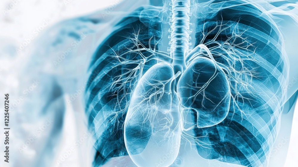 Advanced medical x ray image of the human respiratory system and thoracic cavity Advanced medical x ray image of the human respiratory system and thoracic cavity