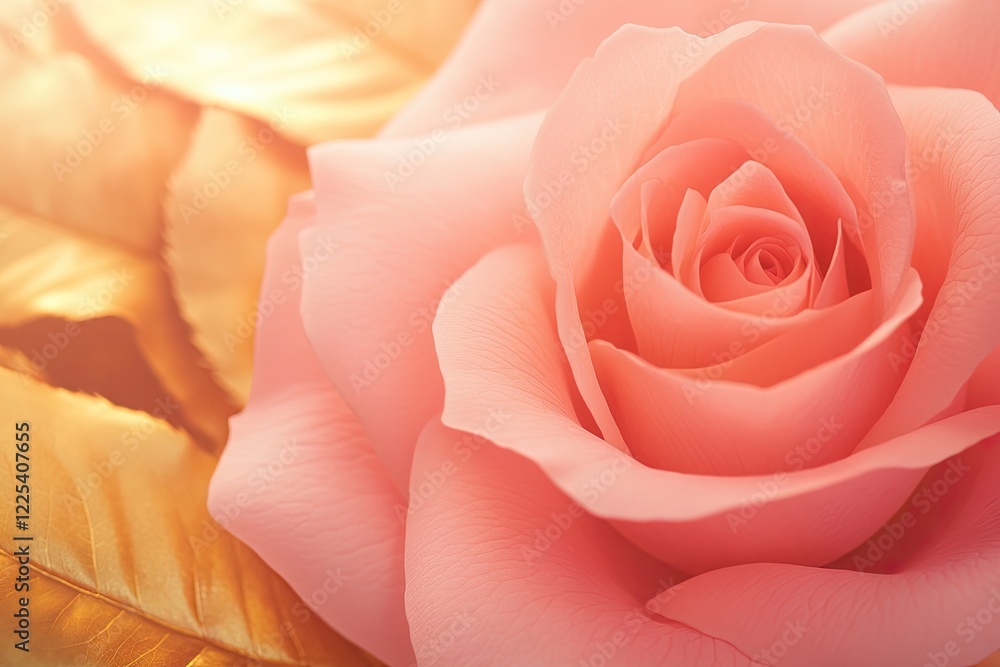 blurry close-up of decorative note card surrounded by golden leaves and vibrant pink rose under diffused lighting blurry close-up of decorative note card surrounded by golden leaves and vibrant pink rose under diffused lighting