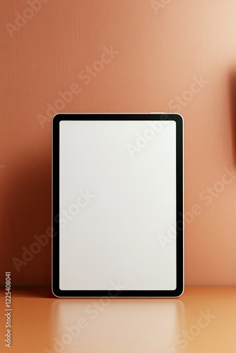 mockup blank white 3d tablet in vertical orientation positioned on bright study desk with calendar in background