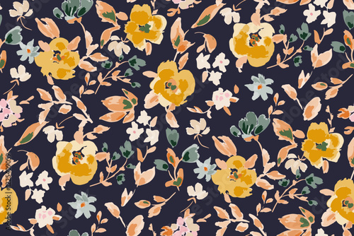 Wallpaper Mural Cute feminine seamless watercolor pattern with little tiny wildflowers, hand drawn, not AI Torontodigital.ca