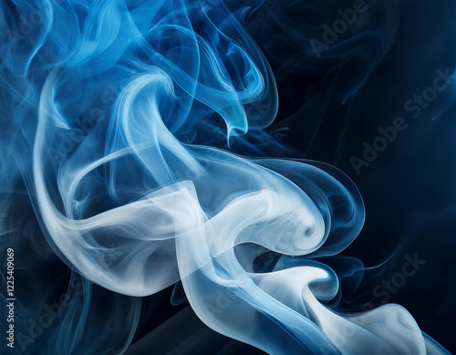 Abstract Light blue smoke on black background, Light blue background,Light blue ink on black background