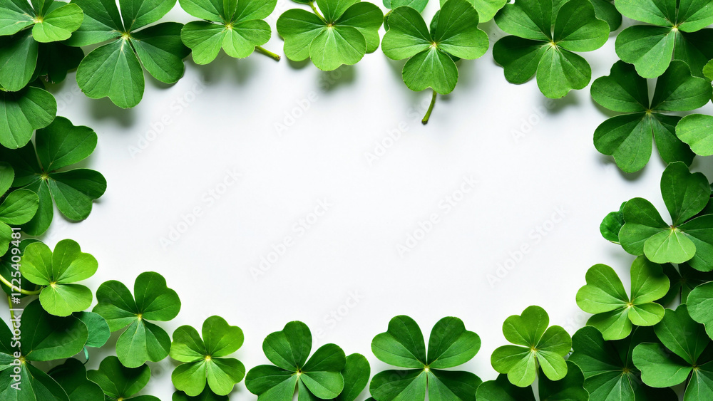 Vibrant Green Clover Border on White: St. Patrick's Day Stock Photo for Greeting Cards, Flyers, and Social Media Vibrant Green Clover Border on White: St. Patrick's Day Stock Photo for Greeting Cards, Flyers, and Social Media