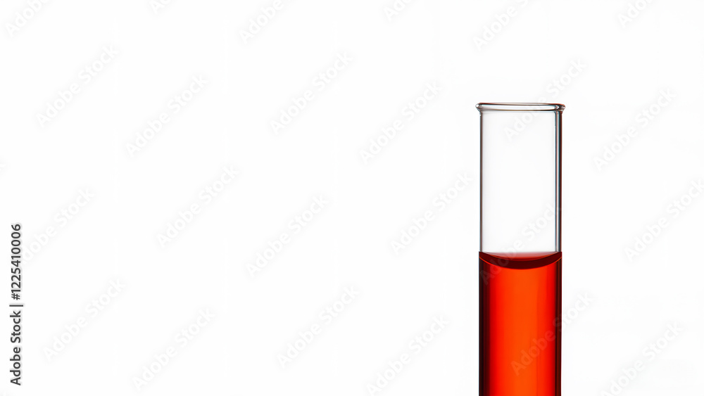 Test tube with red liquid on no background, white copy space Test tube with red liquid on no background, white copy space