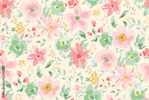 Cute feminine watercolor seamless pattern with wildflowers.hand drawn, not AI