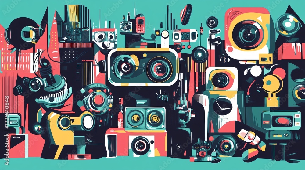 Immersive Virtual Reality Multimedia Experience with Flat Vector Illustration Immersive Virtual Reality Multimedia Experience with Flat Vector Illustration