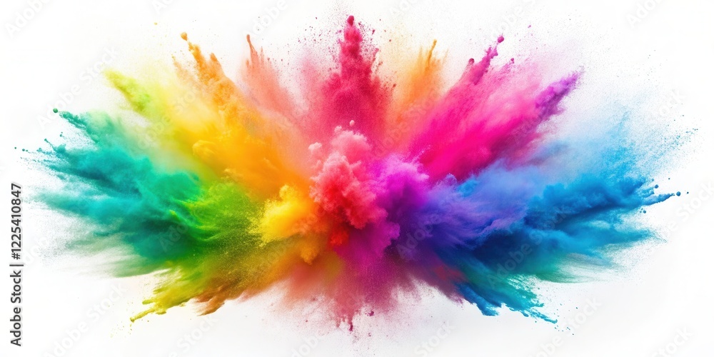 Fototapeta premium Vibrant Rainbow Powder Explosion on White Background A Colorful Burst of Energy and Creativity