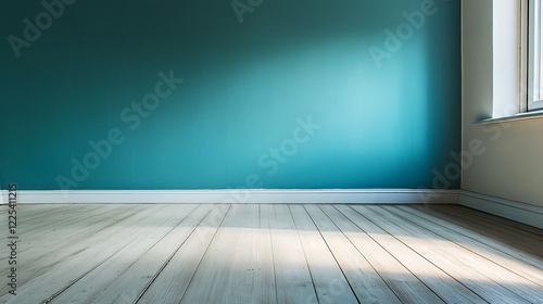 Empty Room Corner Teal Wall Wooden Floor